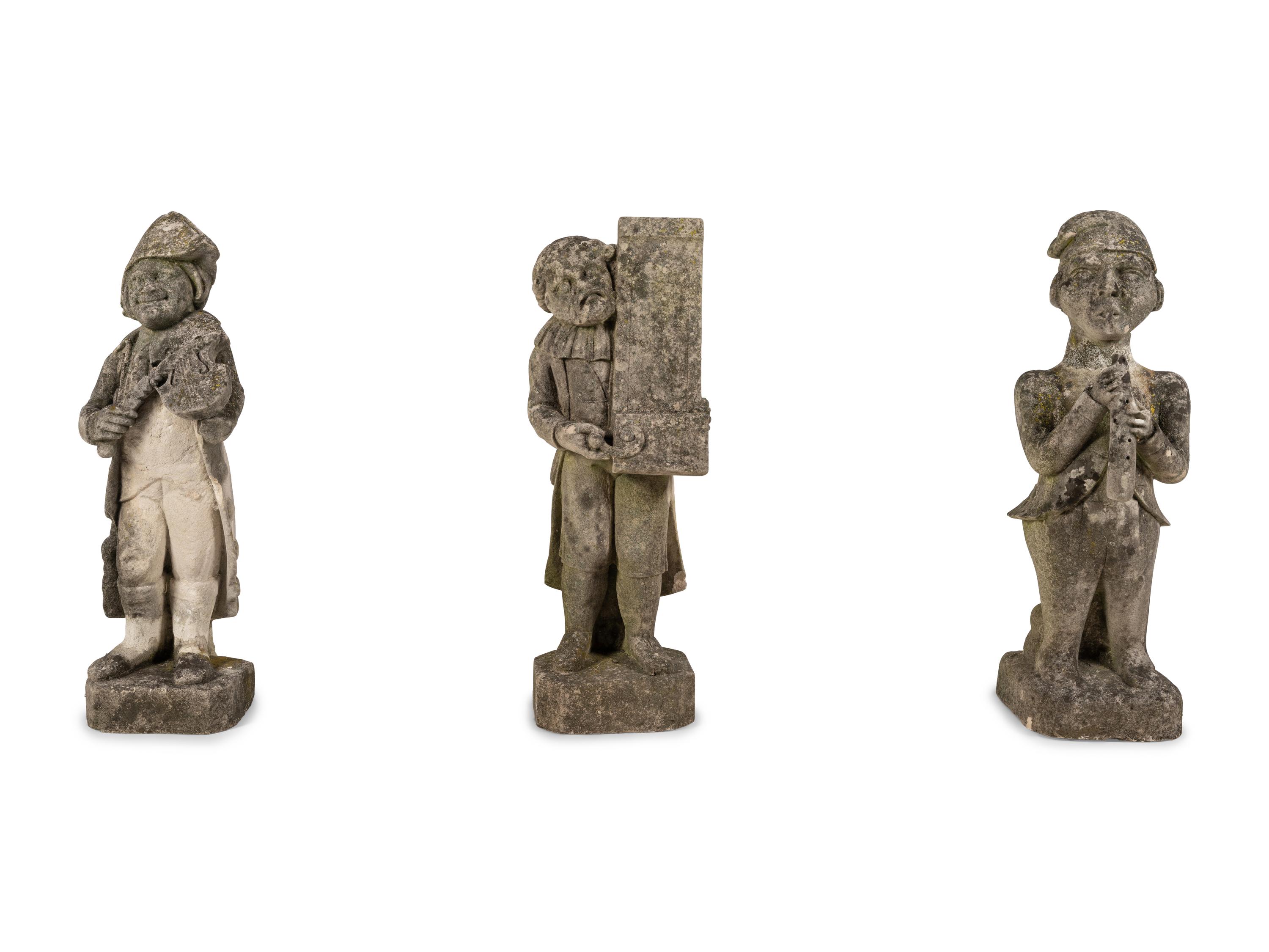 Five French Limestone Garden Figures of Musicians