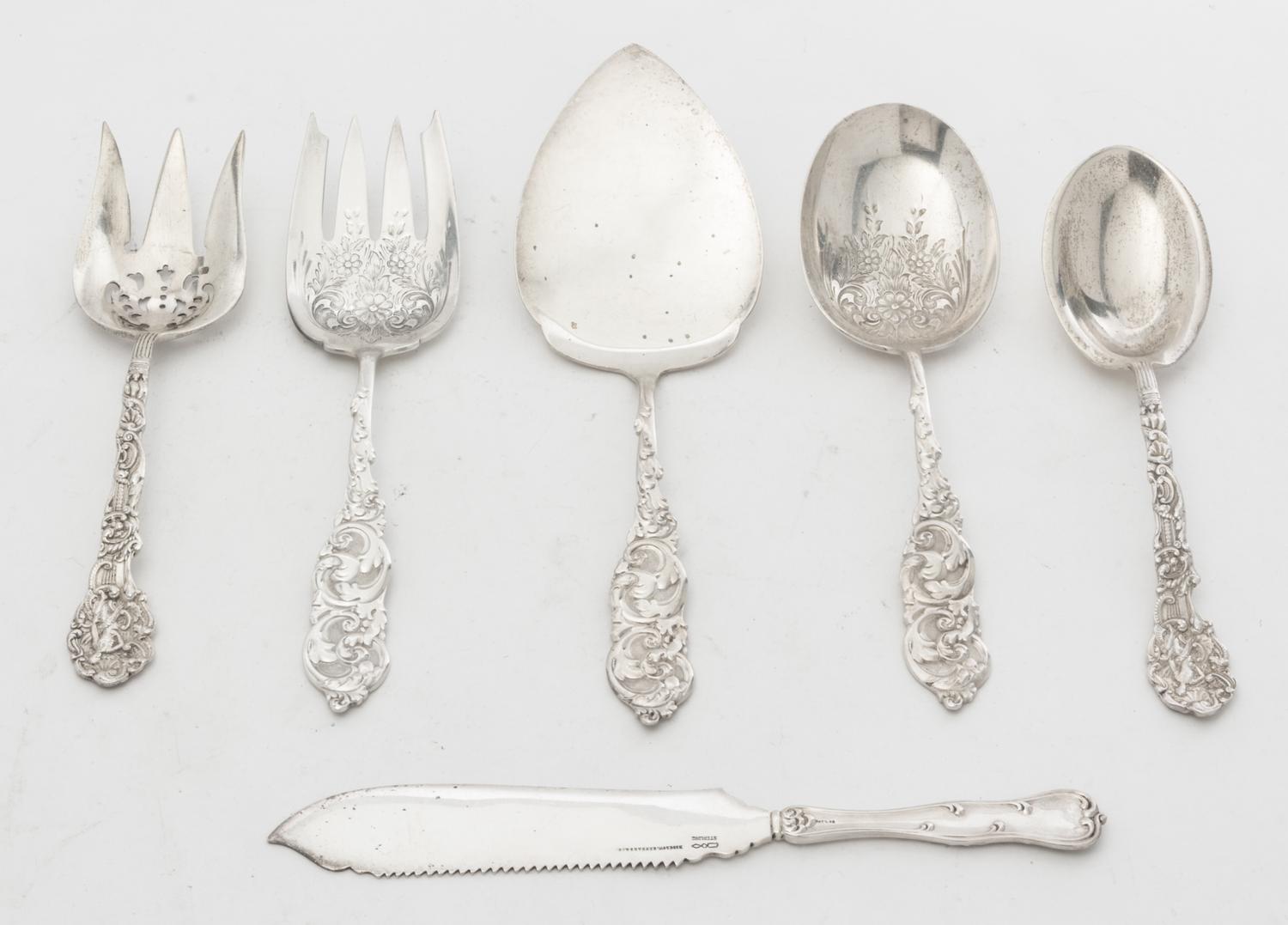 A Group of Silver Serving Articles, Various Makers, comprising two serving sets and one Bigelow, Kennard knife.