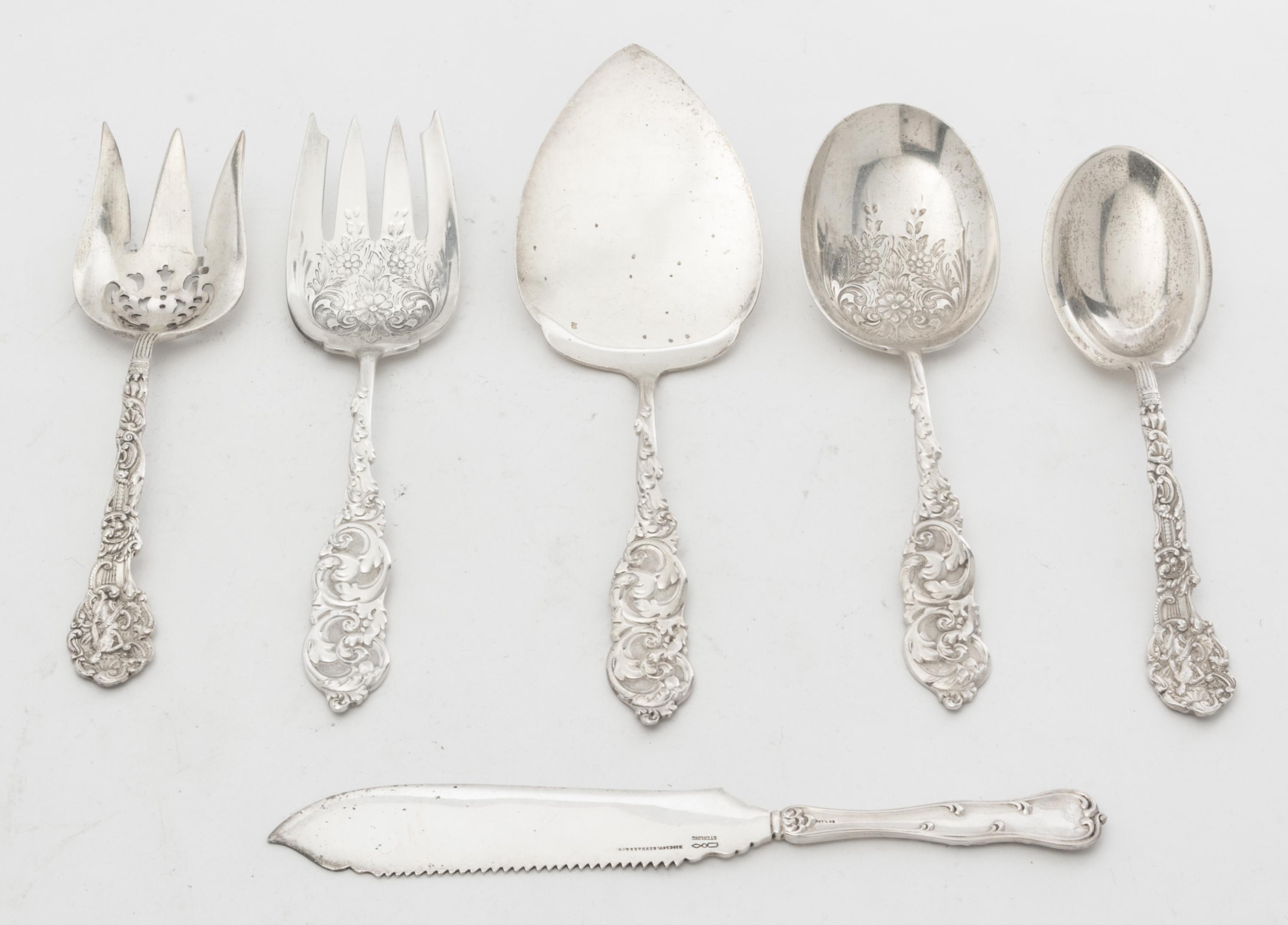 A Group of Silver Serving Articles, Various Makers, comprising two serving sets and one Bigelow, Kennard knife.