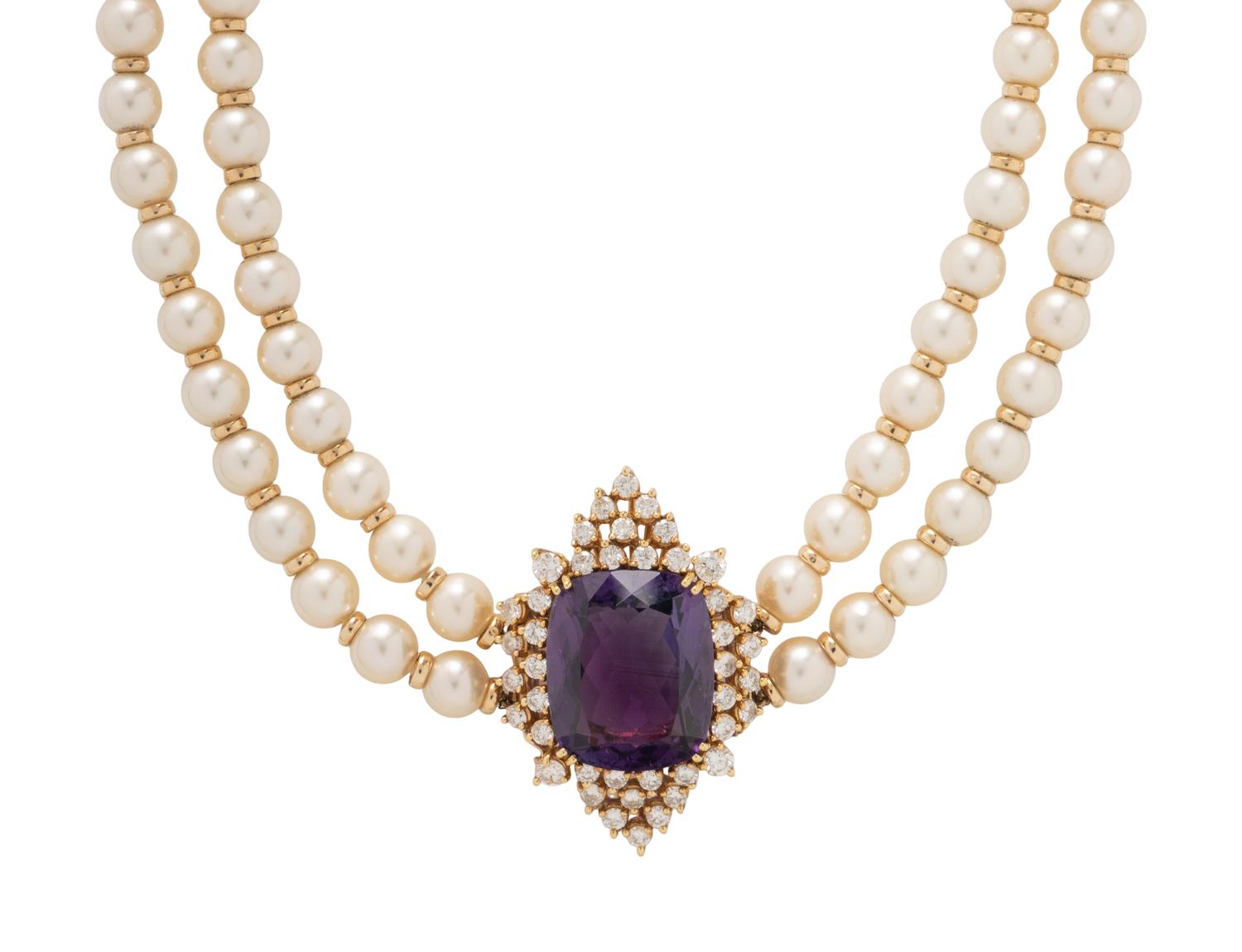 AMETHYST, DIAMOND, AND CULTURED PEARL CONVERTIBLE CHOKER NECKLACE