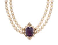 AMETHYST, DIAMOND, AND CULTURED PEARL CONVERTIBLE CHOKER NECKLACE