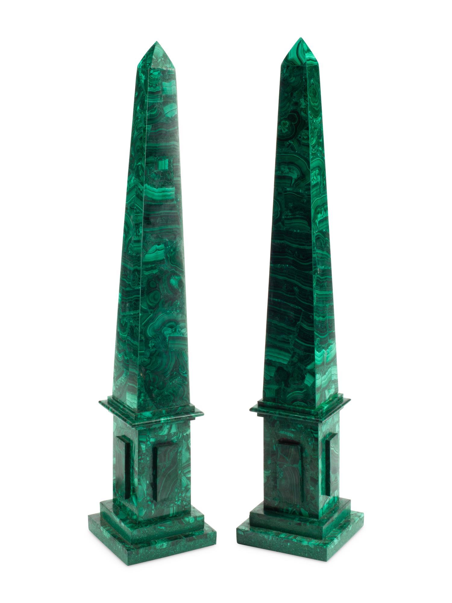 A Pair of Large Malachite Obelisks