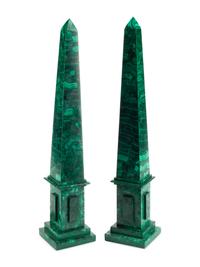A Pair of Large Malachite Obelisks