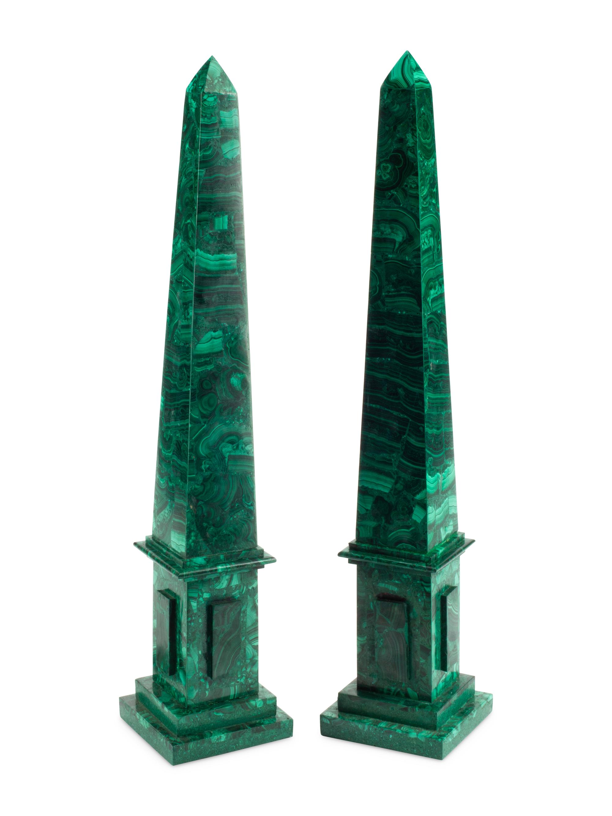 A Pair of Large Malachite Obelisks