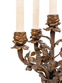 A Pair of French Bronze and Marble Urn-Form Five-Light Candelabra