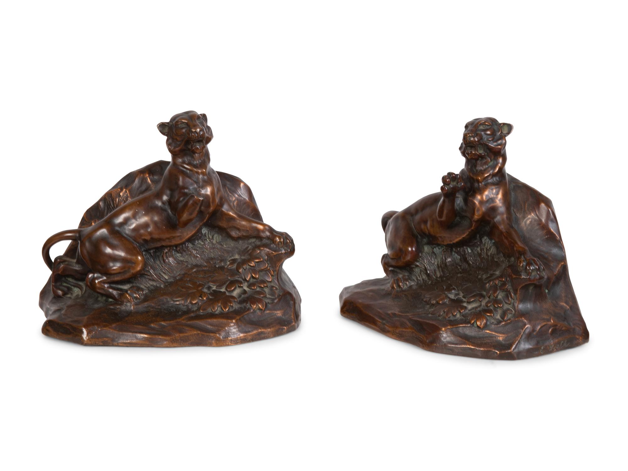 A Pair of Jennings Brothers Bronze Cougar Bookends