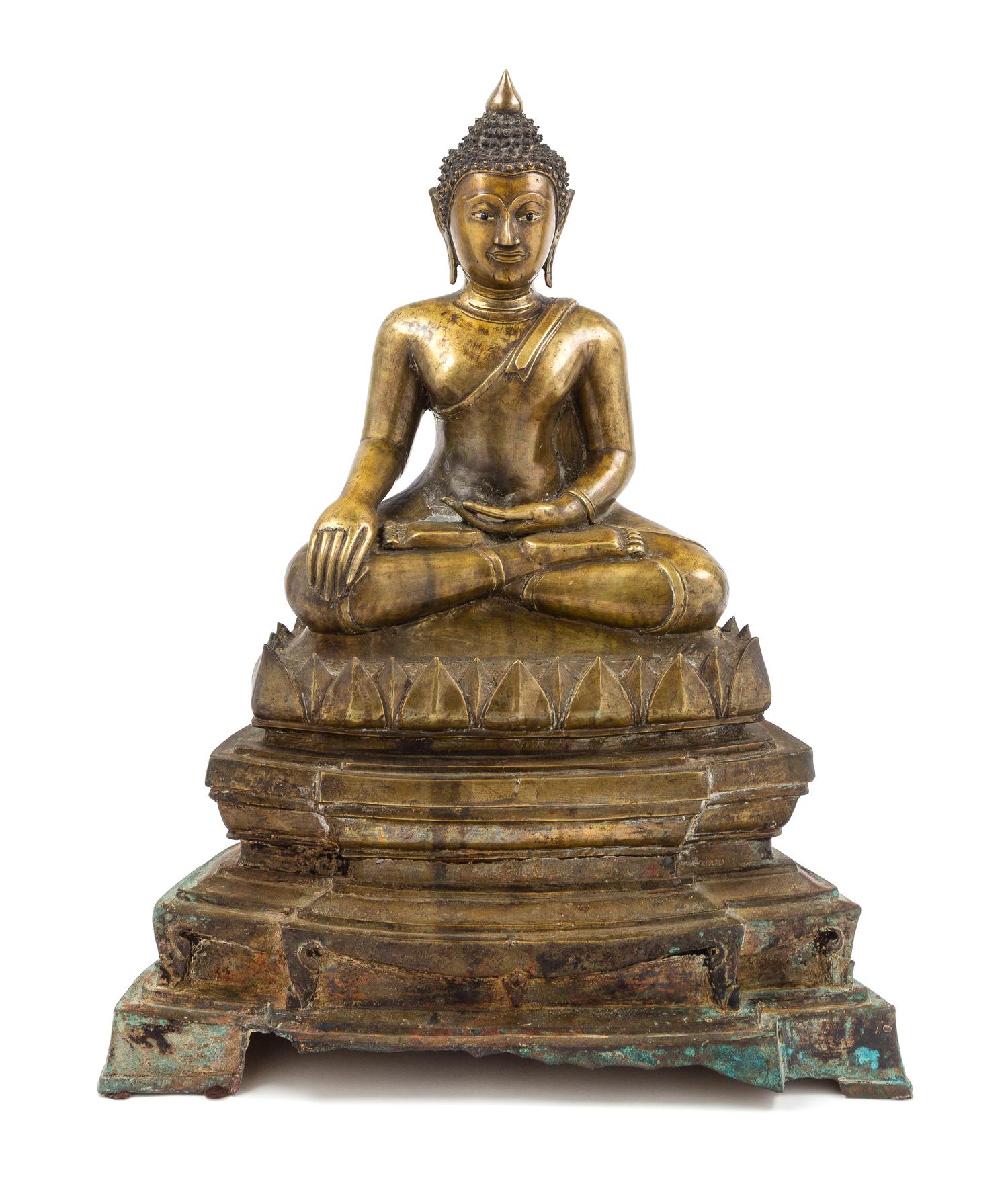 A Thai Gilt Bronze Figure of Buddha Height 22 inches. — 19TH/20TH CENTURY