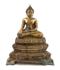 A Thai Gilt Bronze Figure of Buddha Height 22 inches. — 19TH/20TH CENTURY