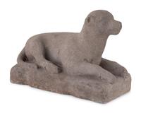 A Carved Stone Recumbent Dog, In the Manner of Edmondson
