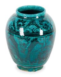 A Turkish Turquoise and Black Glazed Ceramic Vase