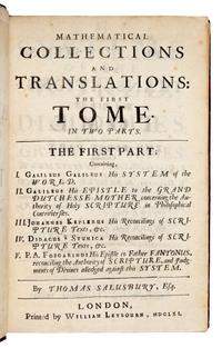 GALILEI, Galileo (1564-1642) and Thomas SALUSBURY (c.1625-c.1665, editor and translator). Mathematical Collections and Translations ... The Systeme of the World: in four dialogues. London: Printed by William Leybourn, 1661.