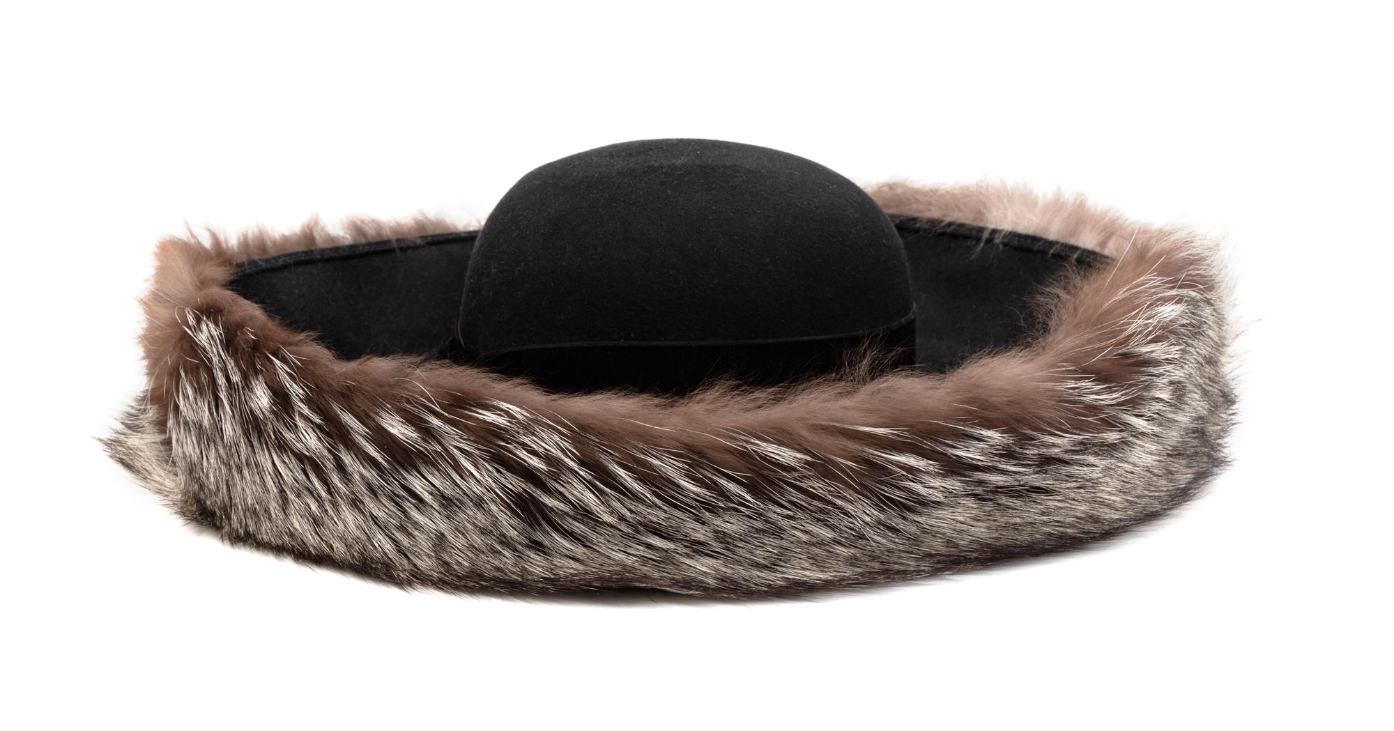 Patricia Underwood Black Felt with Fur Trim Hat, 1990-200s
