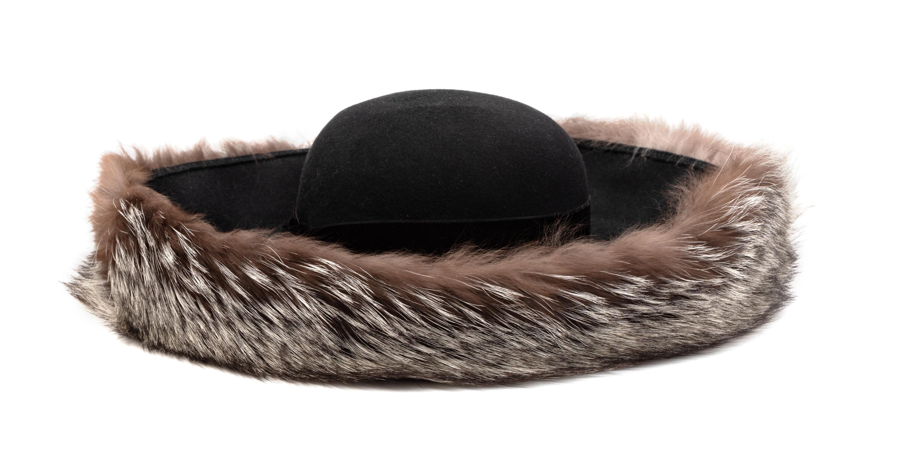 Patricia Underwood Black Felt with Fur Trim Hat, 1990-200s