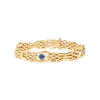 YELLOW GOLD, SYNTHETIC SAPPHIRE, AND DIAMOND BRACELET