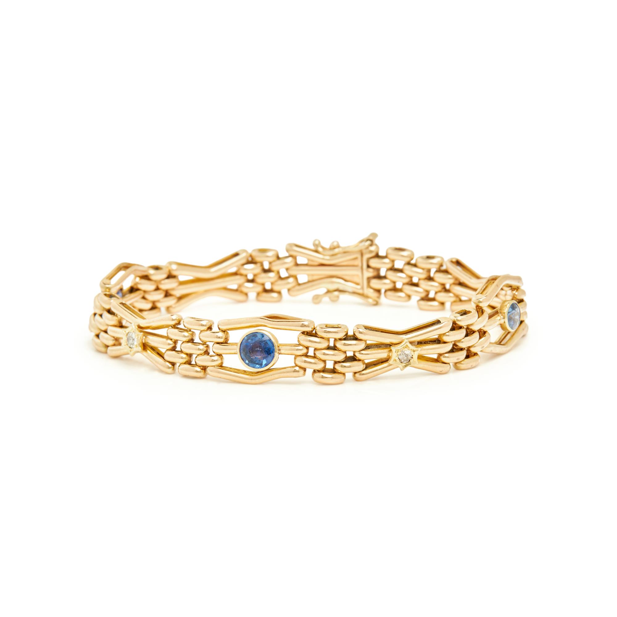 YELLOW GOLD, SYNTHETIC SAPPHIRE, AND DIAMOND BRACELET