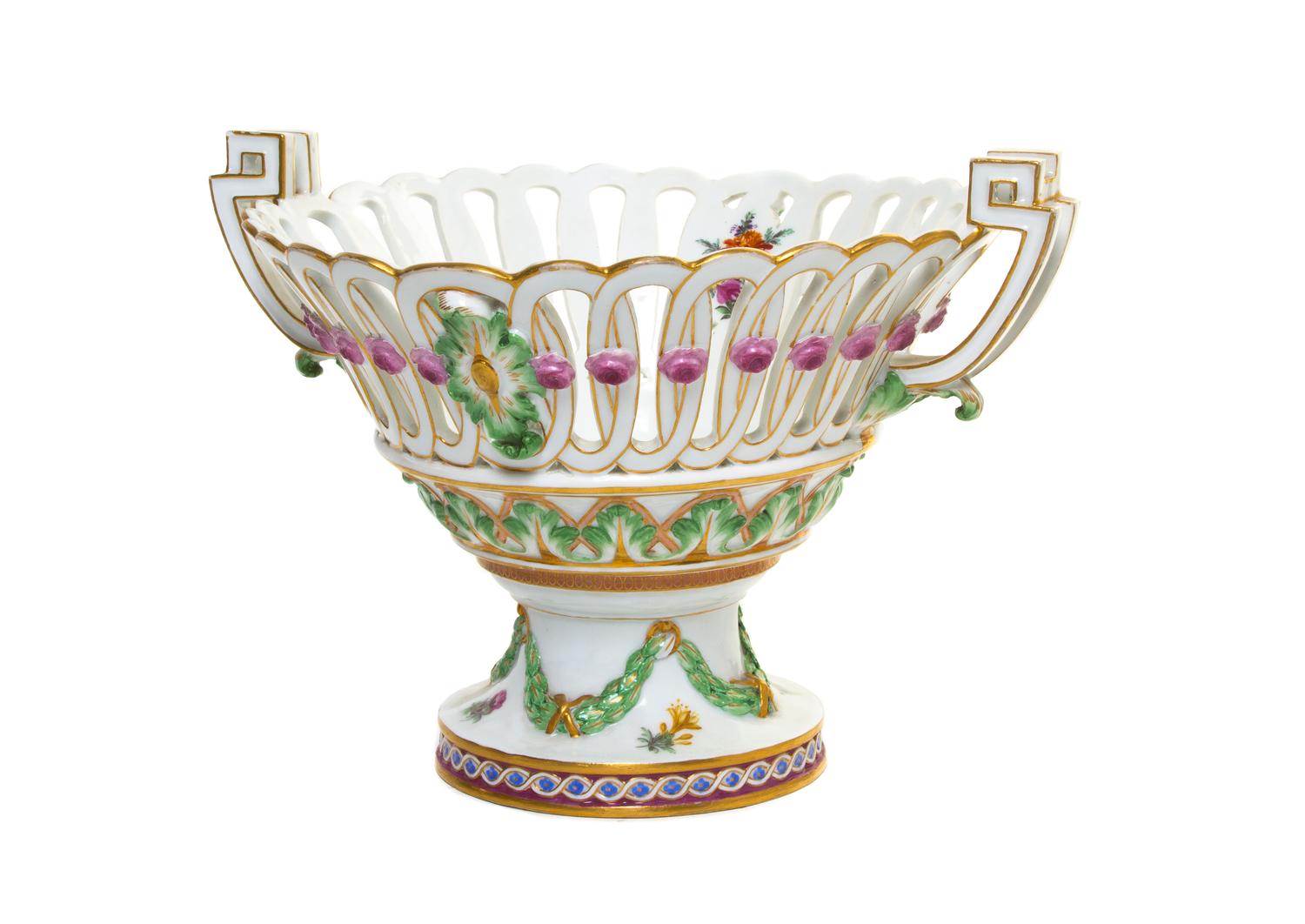 A Meissen Marcolini Period Porcelain Center Bowl, Width over handles 9 3/4 inches.