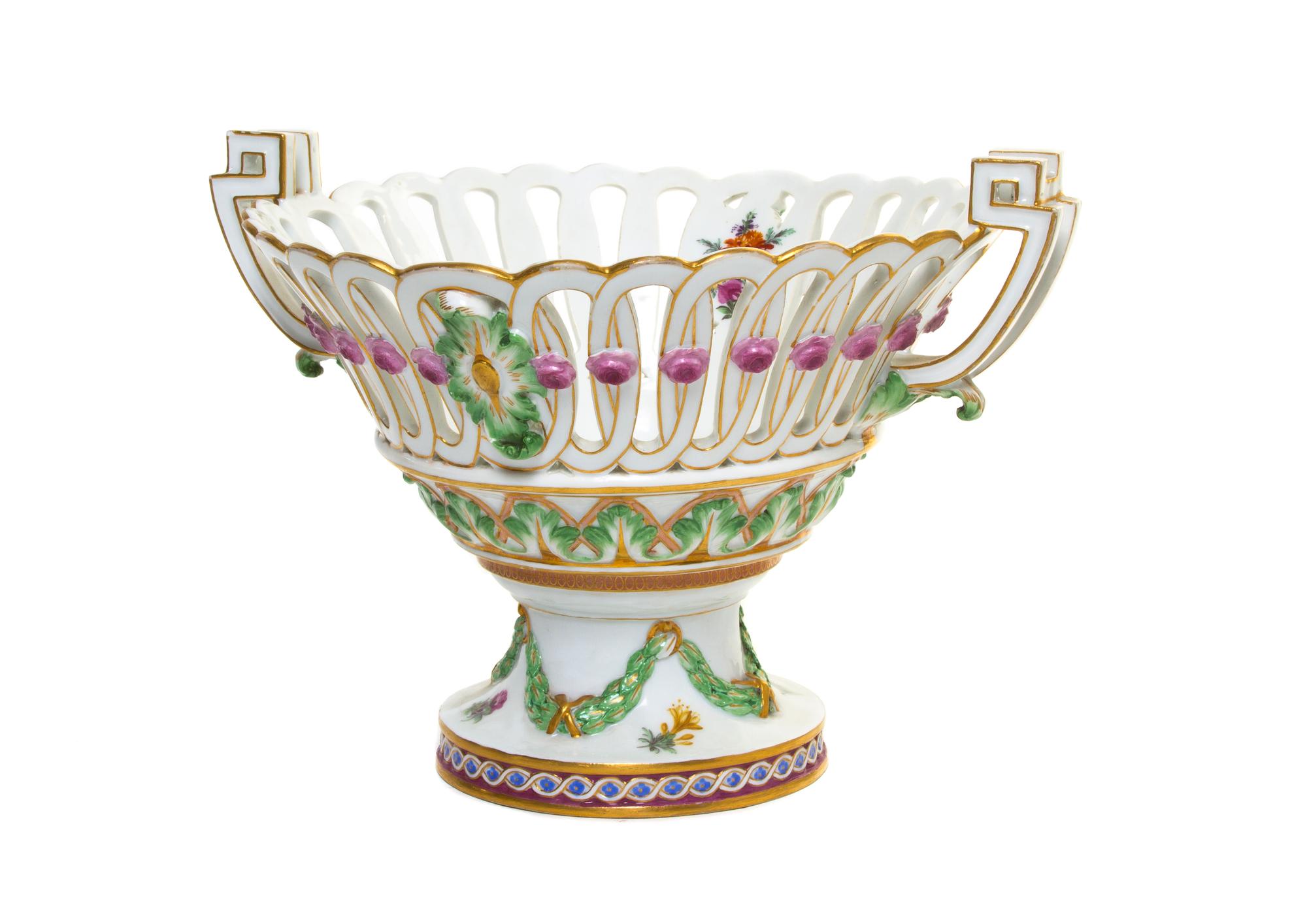 A Meissen Marcolini Period Porcelain Center Bowl, Width over handles 9 3/4 inches.