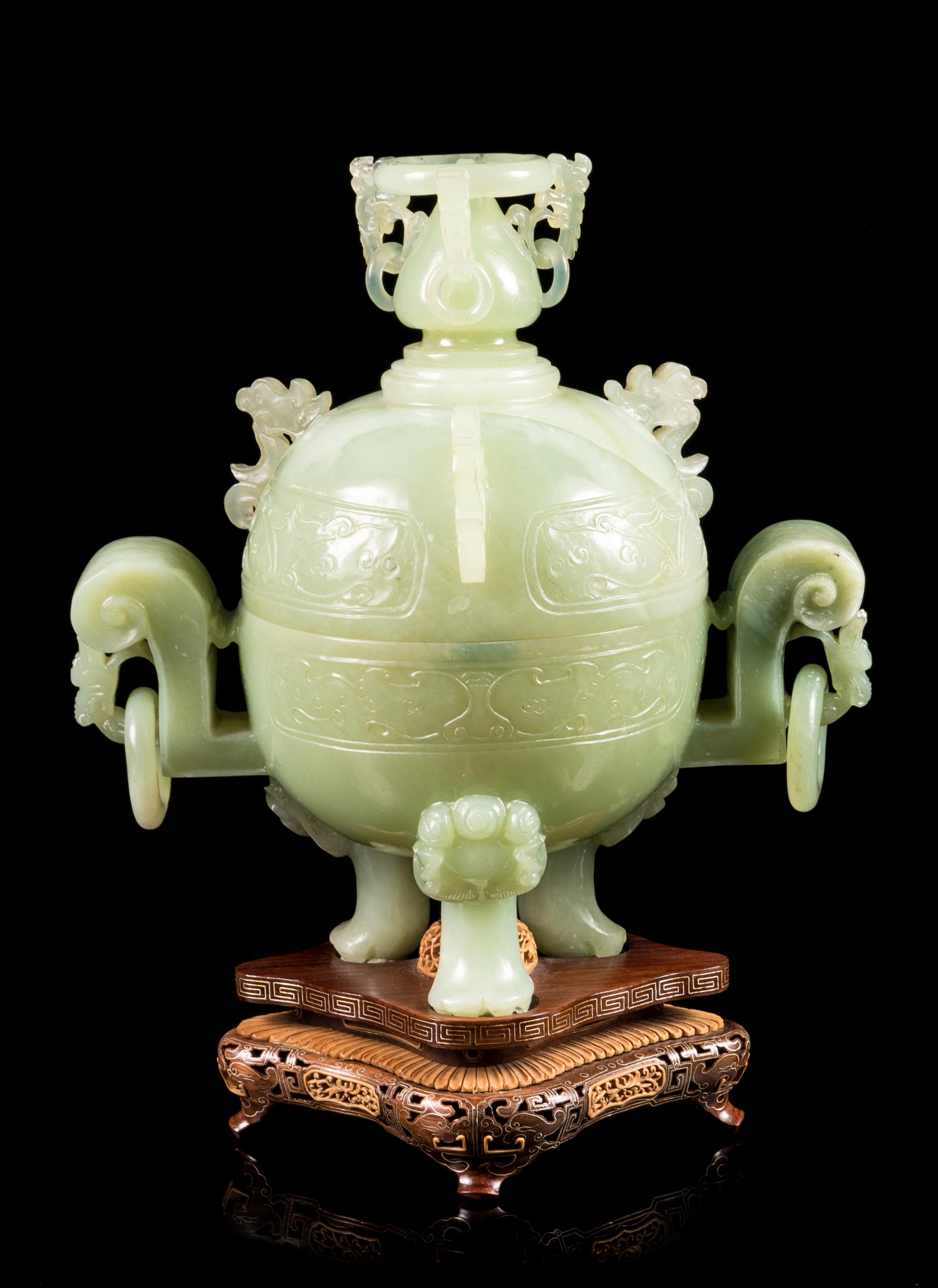 A Serpentine Incense Burner Height 10 inches. — 20TH CENTURY