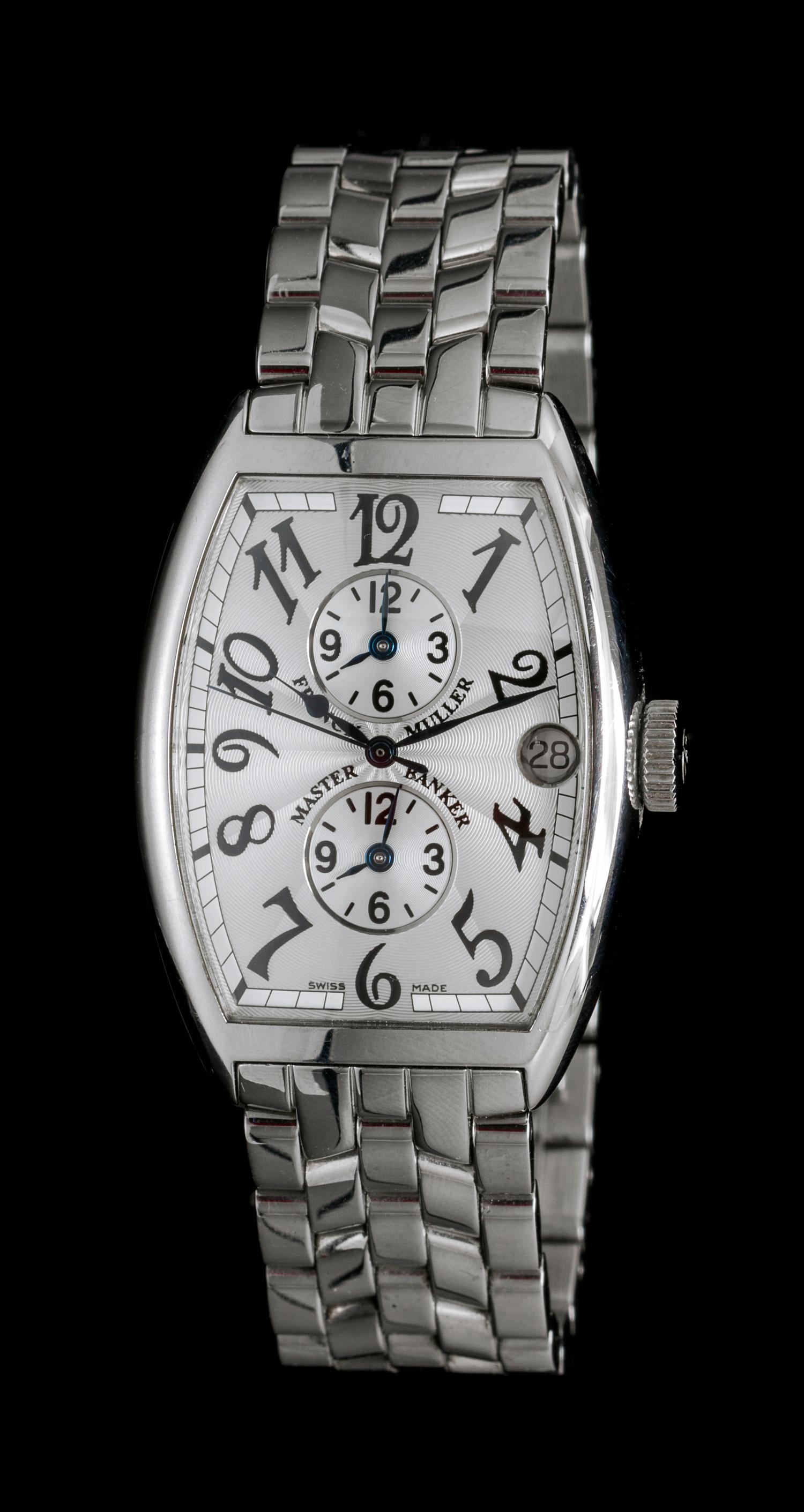 A Stainless Steel Ref. 5850 Master Banker Three Time Zone Wristwatch, Franck Muller,