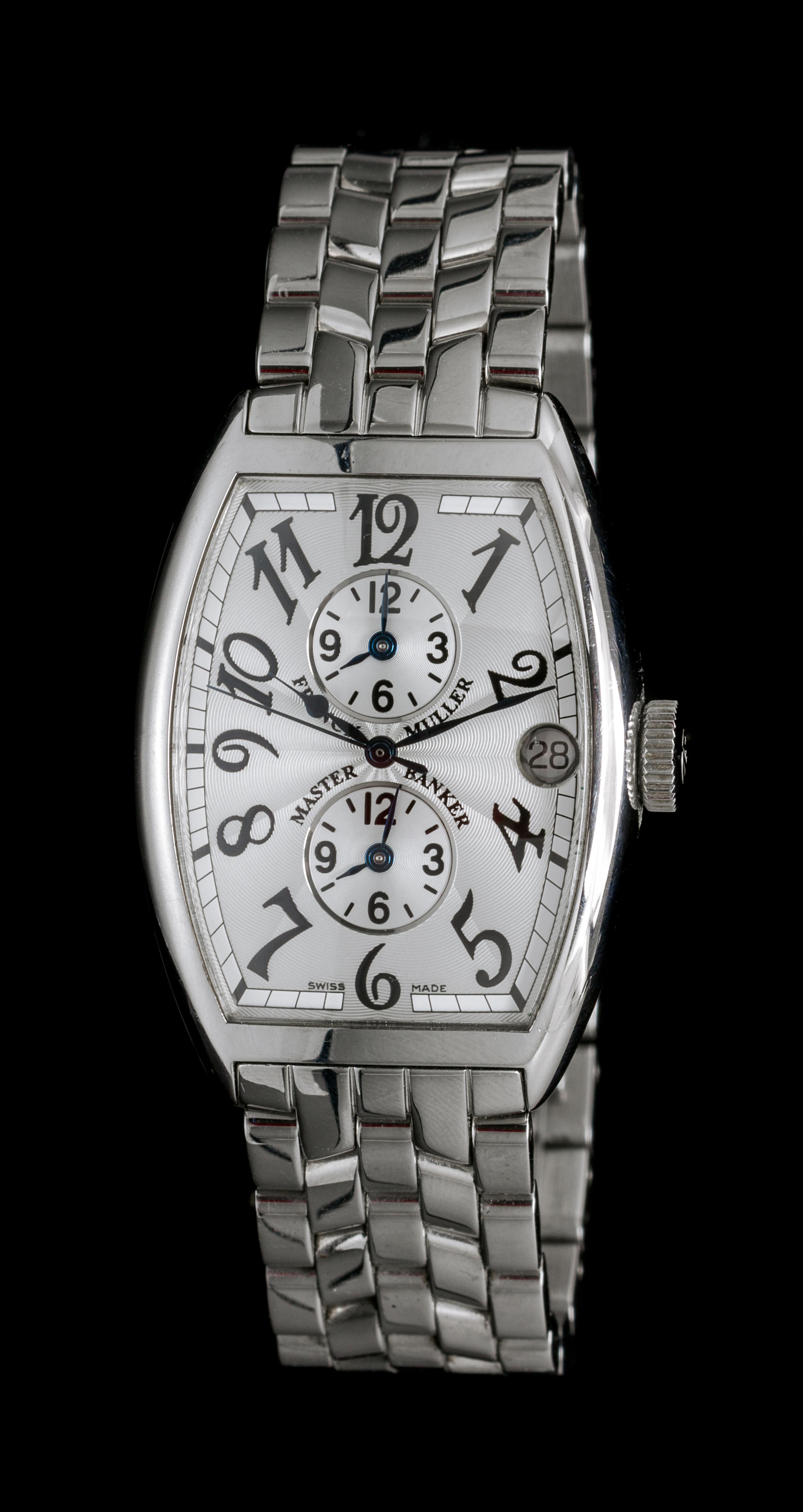 A Stainless Steel Ref. 5850 Master Banker Three Time Zone Wristwatch, Franck Muller,