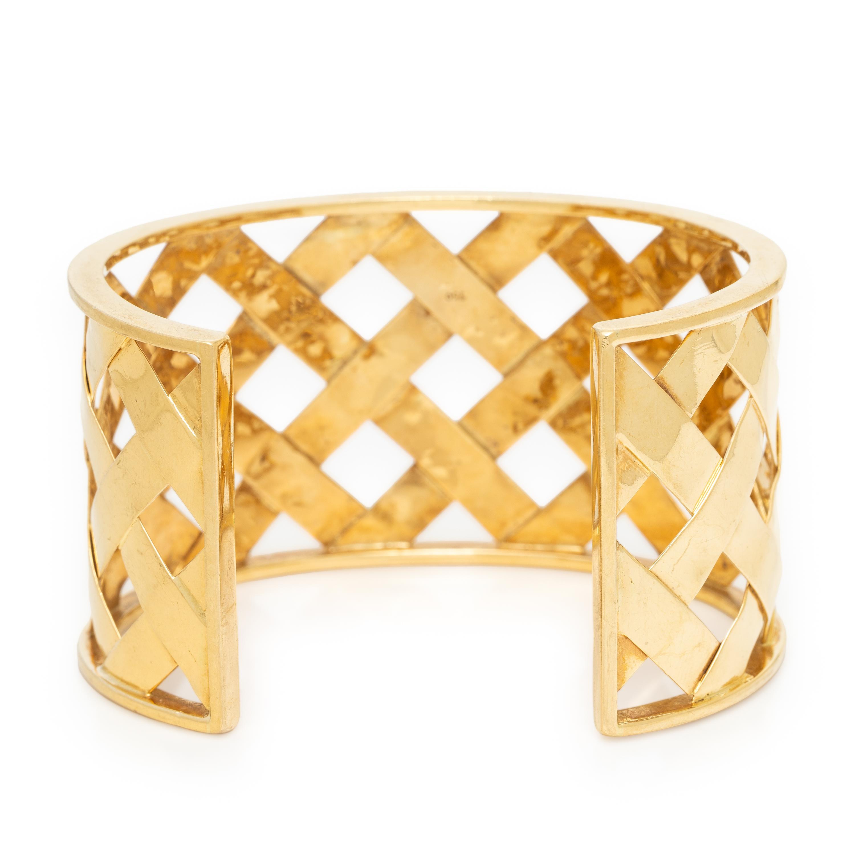 YELLOW GOLD BASKET WEAVE CUFF BRACELET
