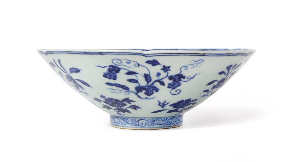 A Rare Blue and White Porcelain Hexafoil Bowl