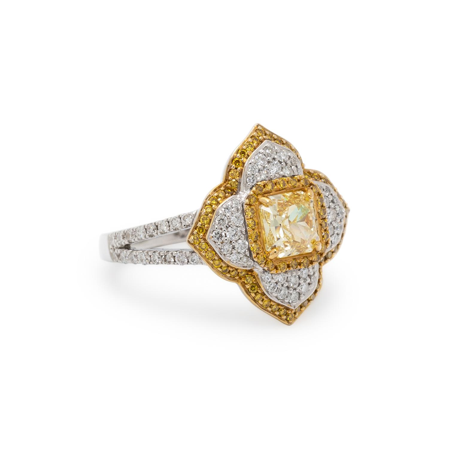 FANCY INTENSE YELLOW DIAMOND AND DIAMOND RING