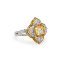FANCY INTENSE YELLOW DIAMOND AND DIAMOND RING