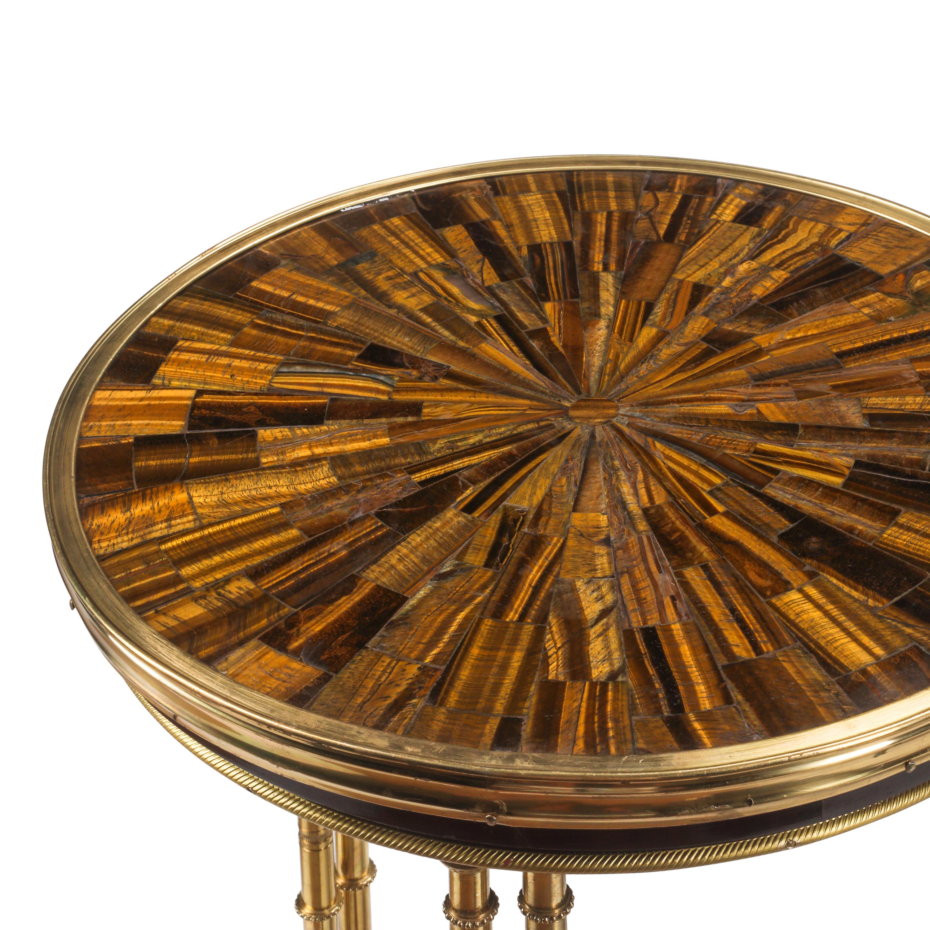 A Pair of Neoclassical Style Gilt Bronze and Tiger's Eye Tables