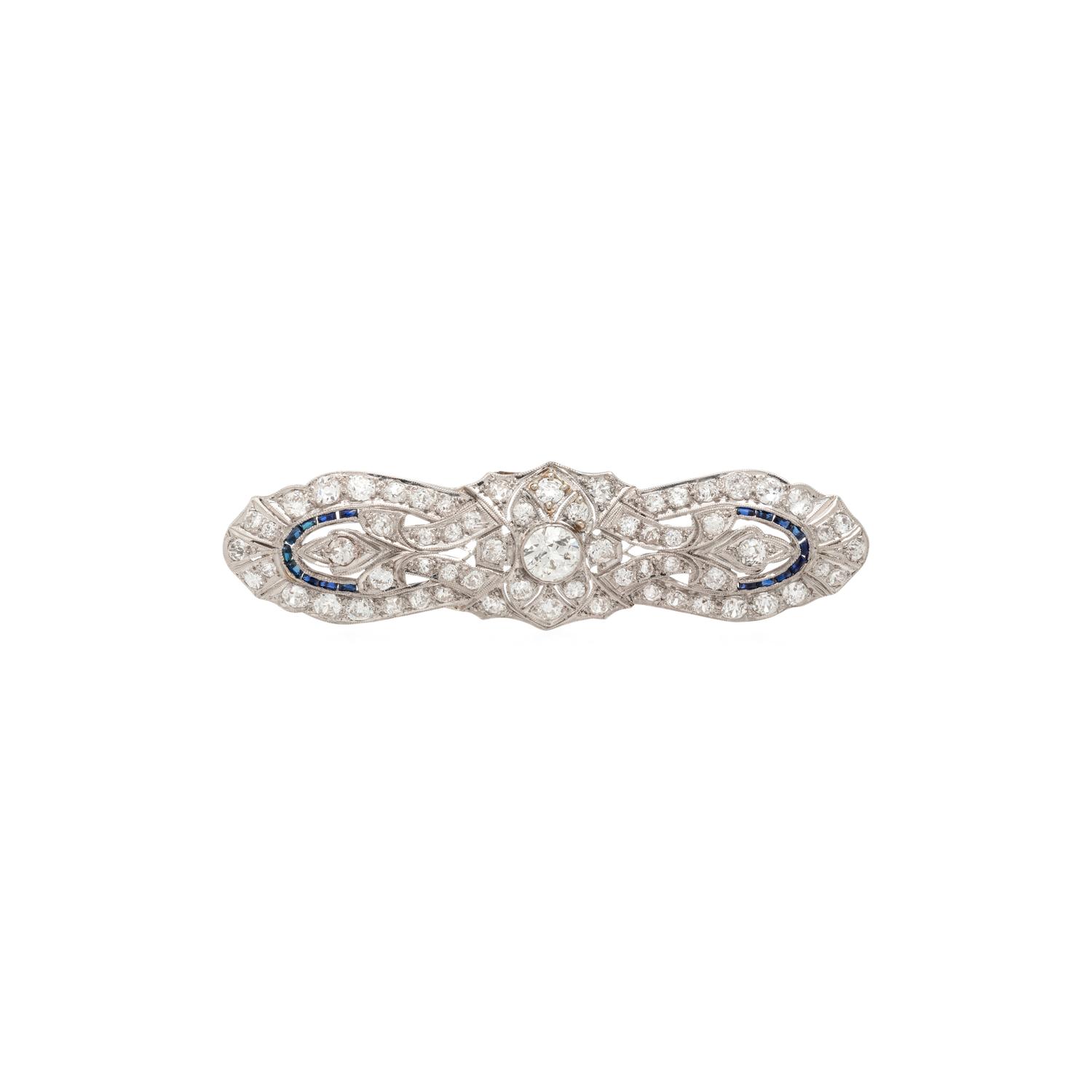 ART DECO, DIAMOND AND SYNTHETIC SAPPHIRE BROOCH