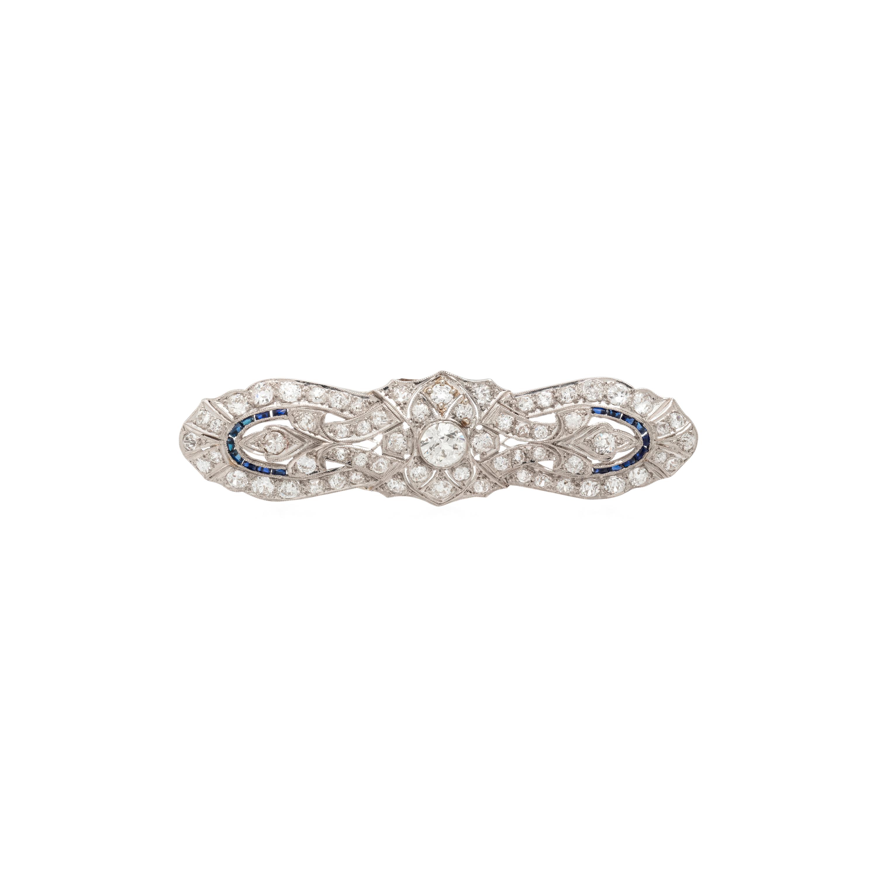 ART DECO, DIAMOND AND SYNTHETIC SAPPHIRE BROOCH