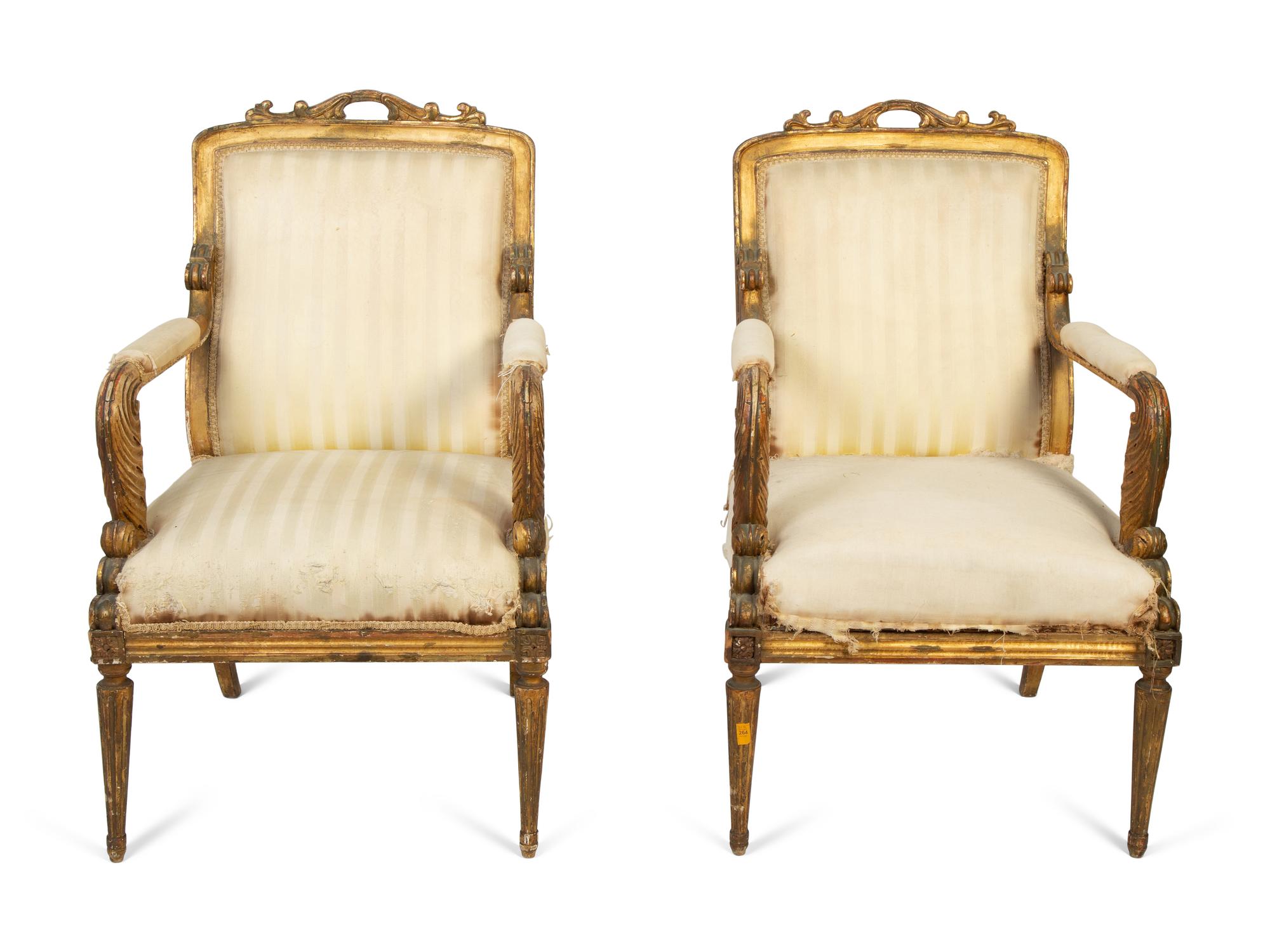 A Pair of Italian Giltwood Armchairs