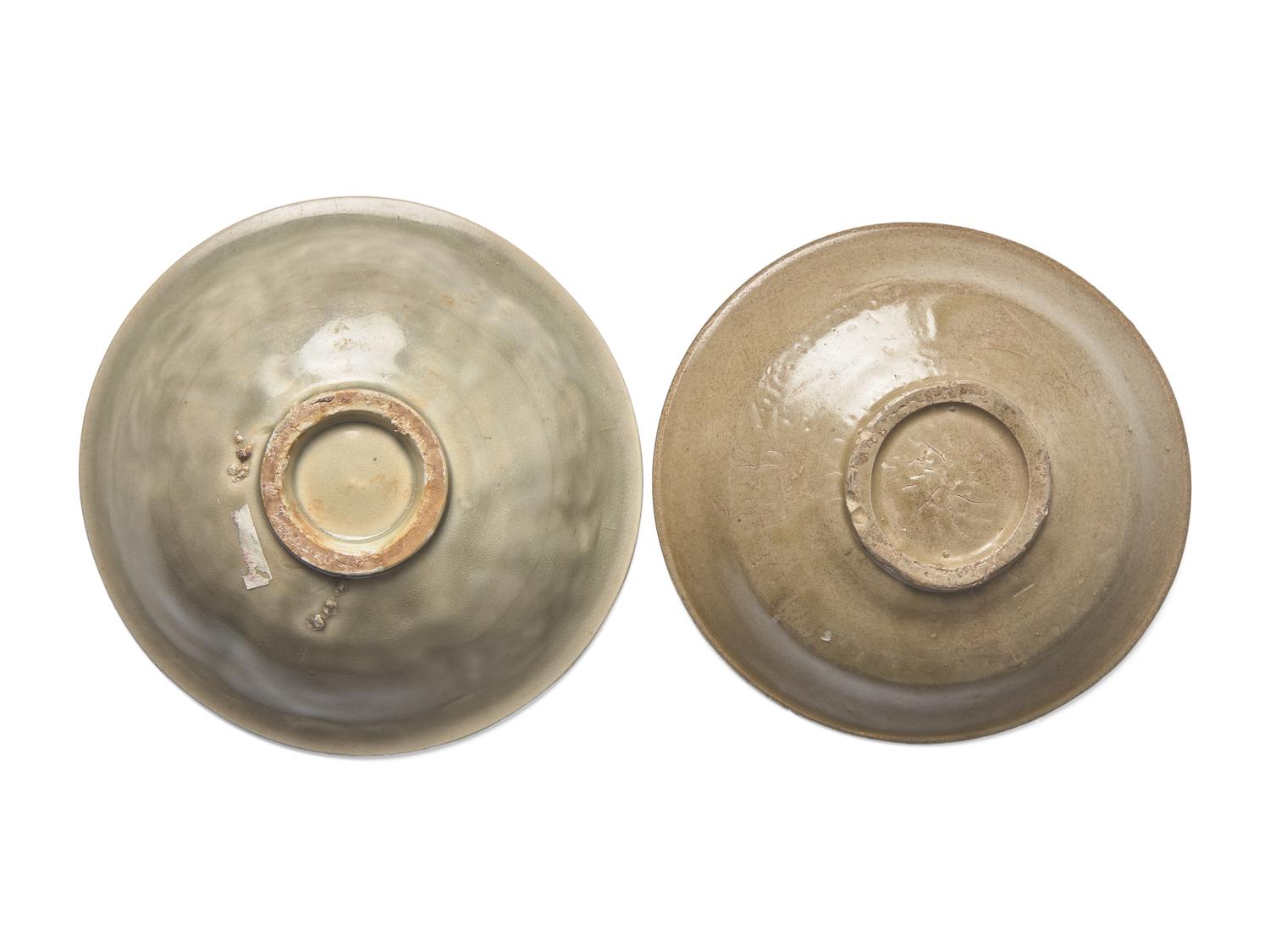 Two Chinese Celadon Glazed Porcelain Dishes