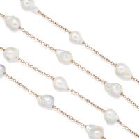 TWO BAROQUE CULTURED PEARL AND ROSE GOLD STATION NECKLACES