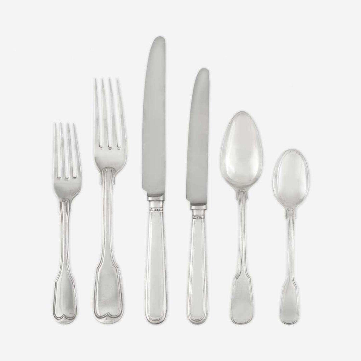 An Assembled English Sterling Silver Seven-Piece Flatware Service for Twelve various makers and dates