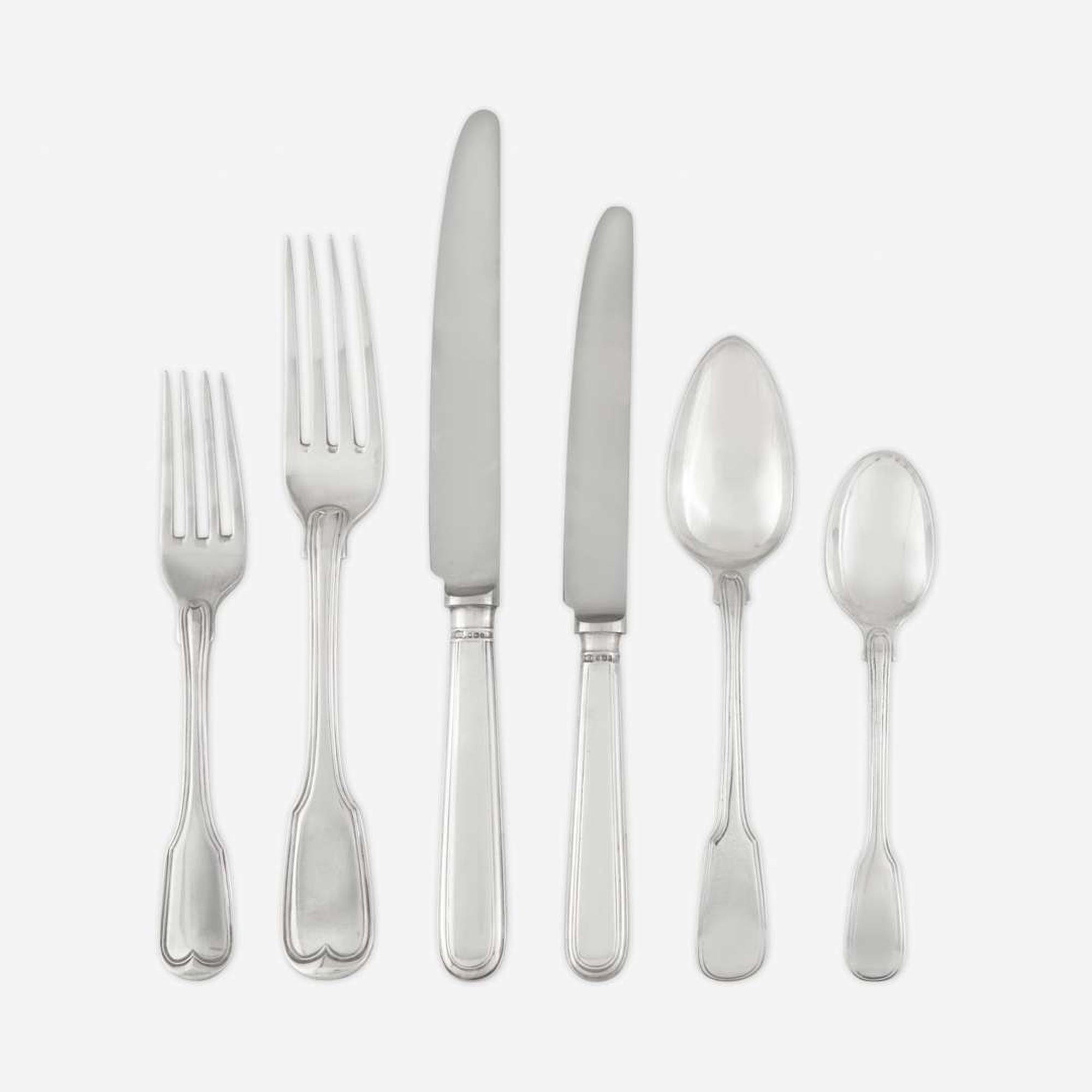 An Assembled English Sterling Silver Seven-Piece Flatware Service for Twelve various makers and dates