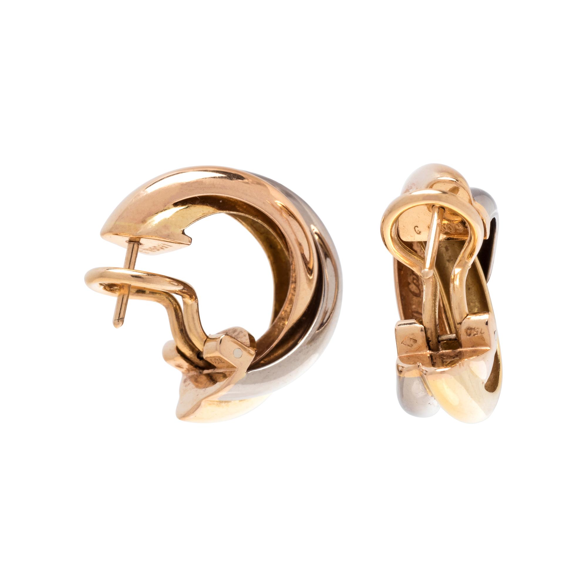 CARTIER, TRICOLOR GOLD 'TRINITY' EARCLIPS