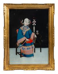 A Pair of Chinese Reverse Paintings on Glass of Young Woman — 19TH/20TH CENTURY