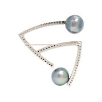 DIAMOND, BLACK DIAMOND AND CULTURED TAHITIAN PEARL BROOCH