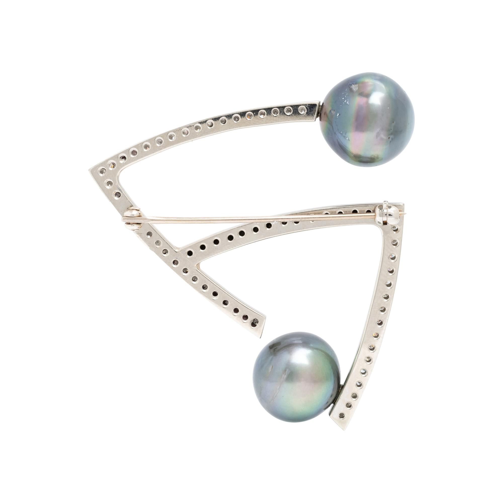 DIAMOND, BLACK DIAMOND AND CULTURED TAHITIAN PEARL BROOCH
