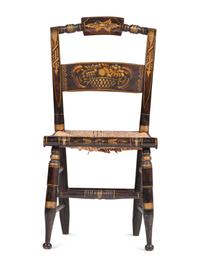 A Classical Grain Paint and Gilt Stencil-Decorated Fancy Child's Hitchcock Rush-Seat Side Chair