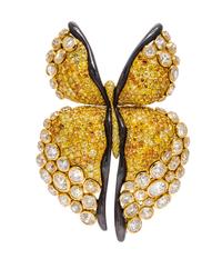 An 18 Karat Yellow Gold, Colored Diamond and Diamond Butterfly Brooch, Boivin, 1970's, 55.60 dwts.