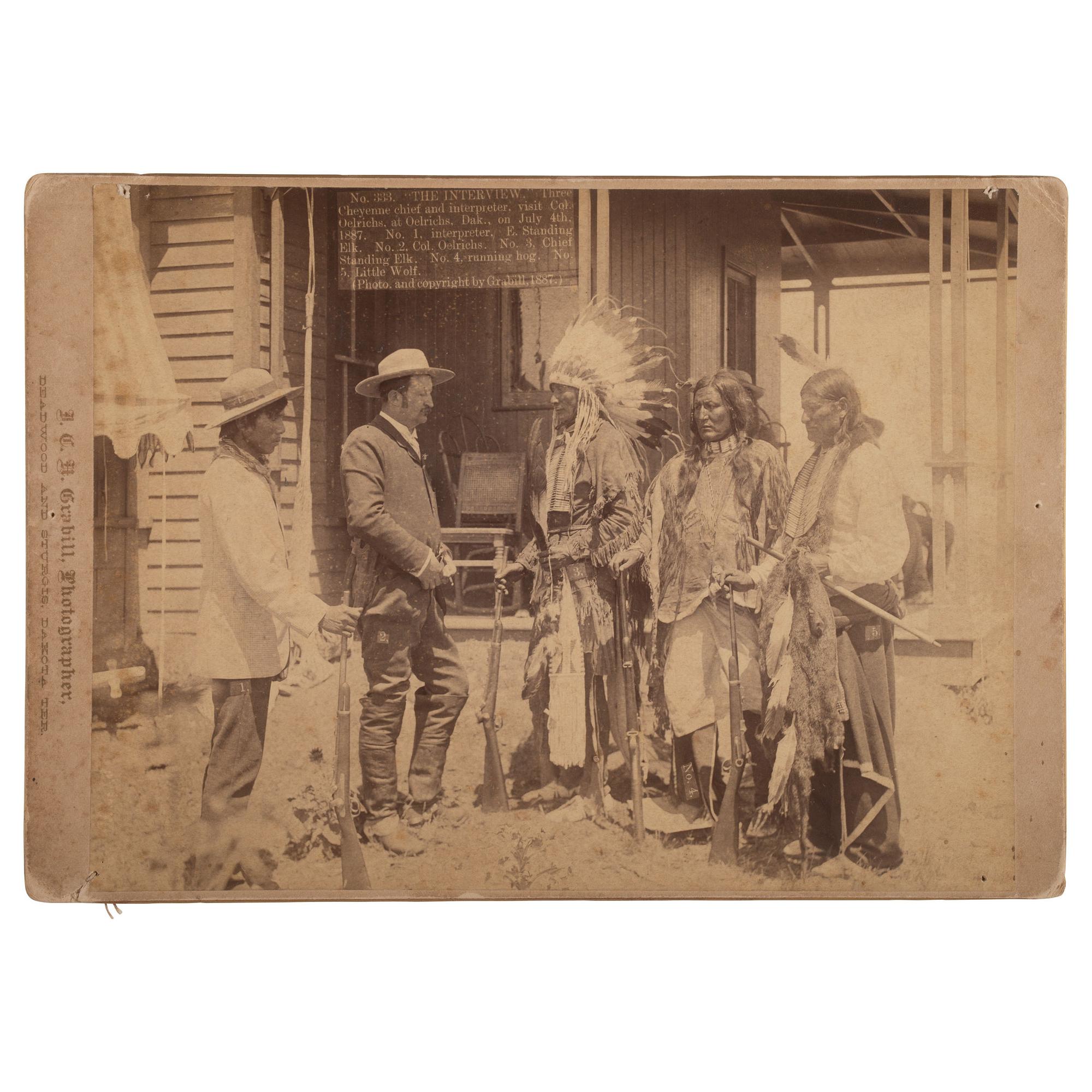 John C.H. Grabill (American, 1849-1903) — Cheyenne Chiefs and Interpreter, Visit Colonel Oelrichs in Oelrichs, Dakota, 1887