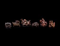 Six Japanese Carved Wood 'Figural Group' Netsuke