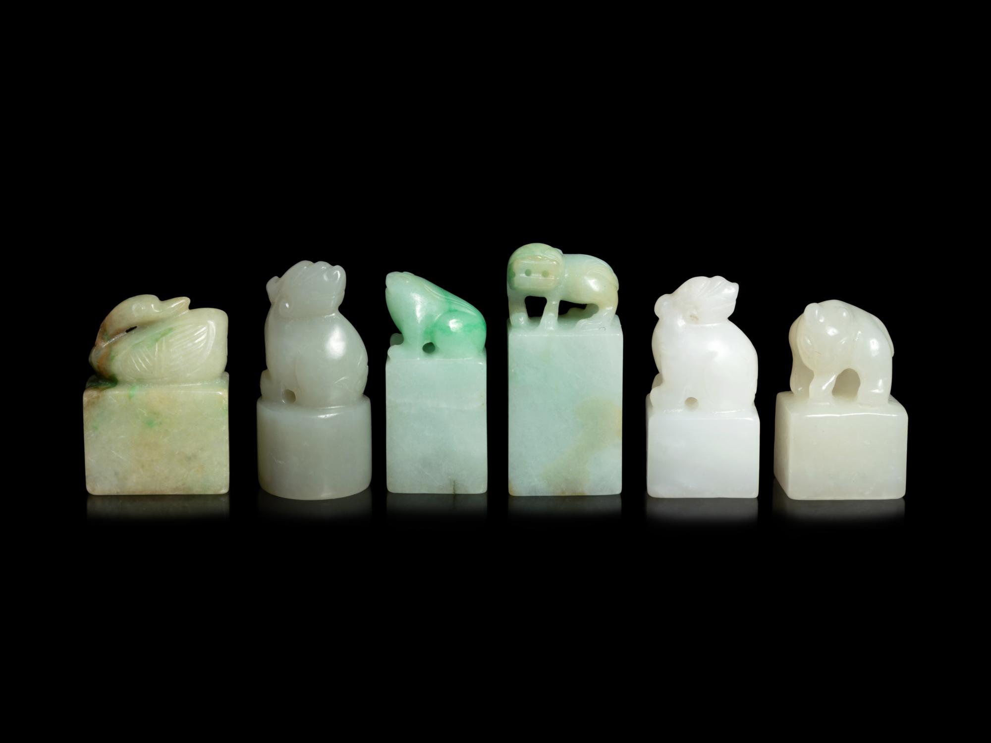 Six Chinese Jade and Jadeite Square Seals