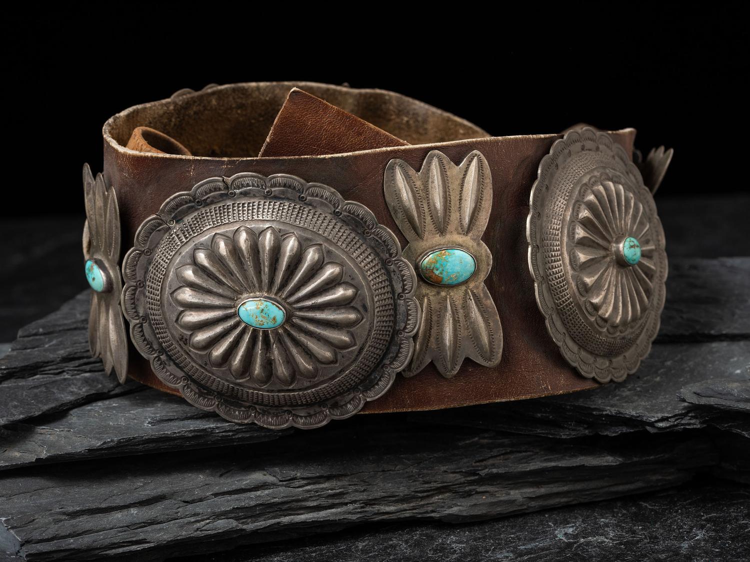 Navajo Silver and Turquoise Concha Belt