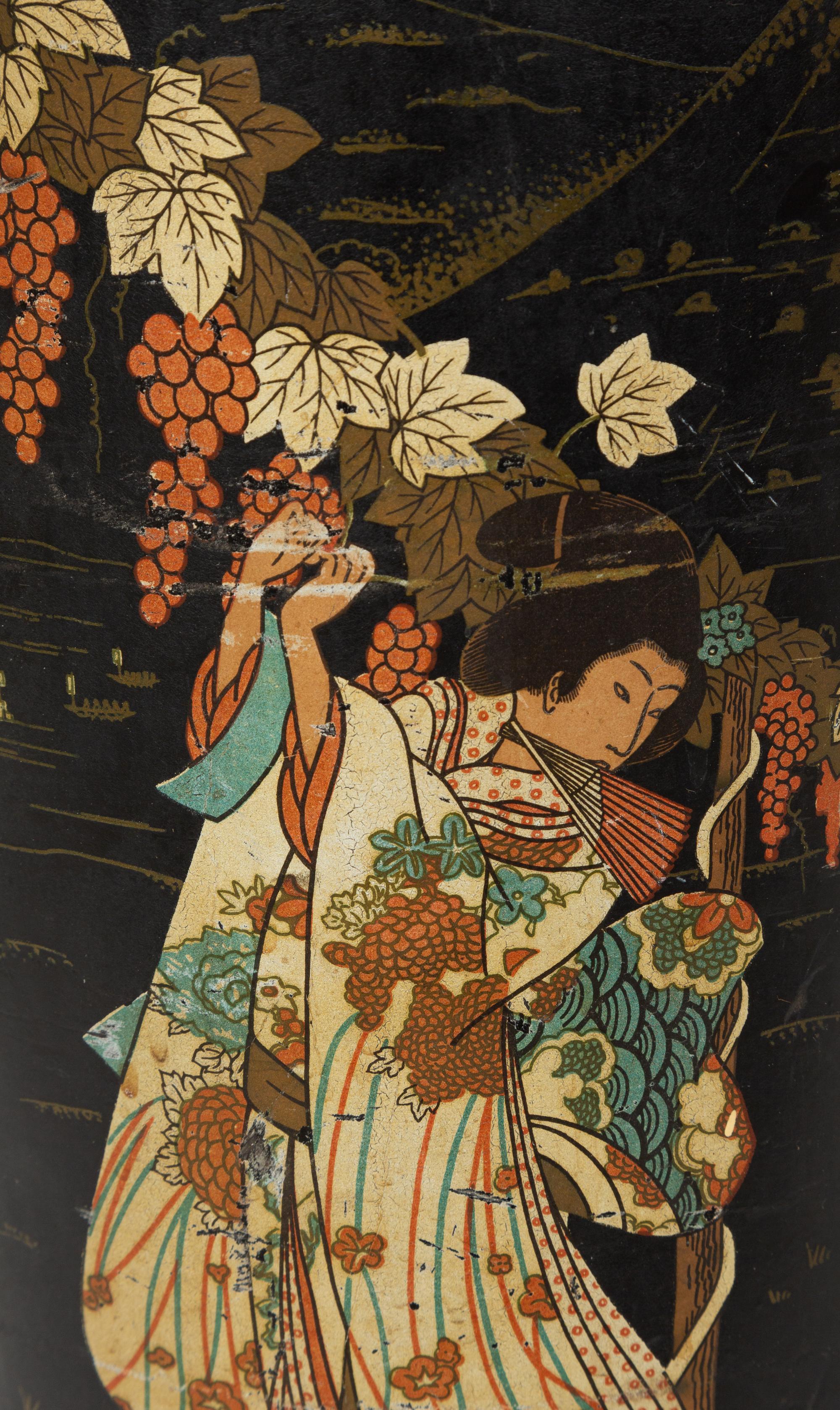 A Japanese Black and Polychrome Lacquer Umbrella Jar