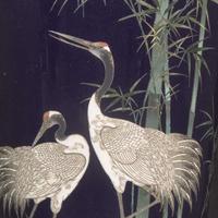 A finely-executed Japanese silver wire cloisonné "Cranes and Bamboo" vase 日本竹鹤掐丝珐琅瓶 Meiji / Taisho period ?????