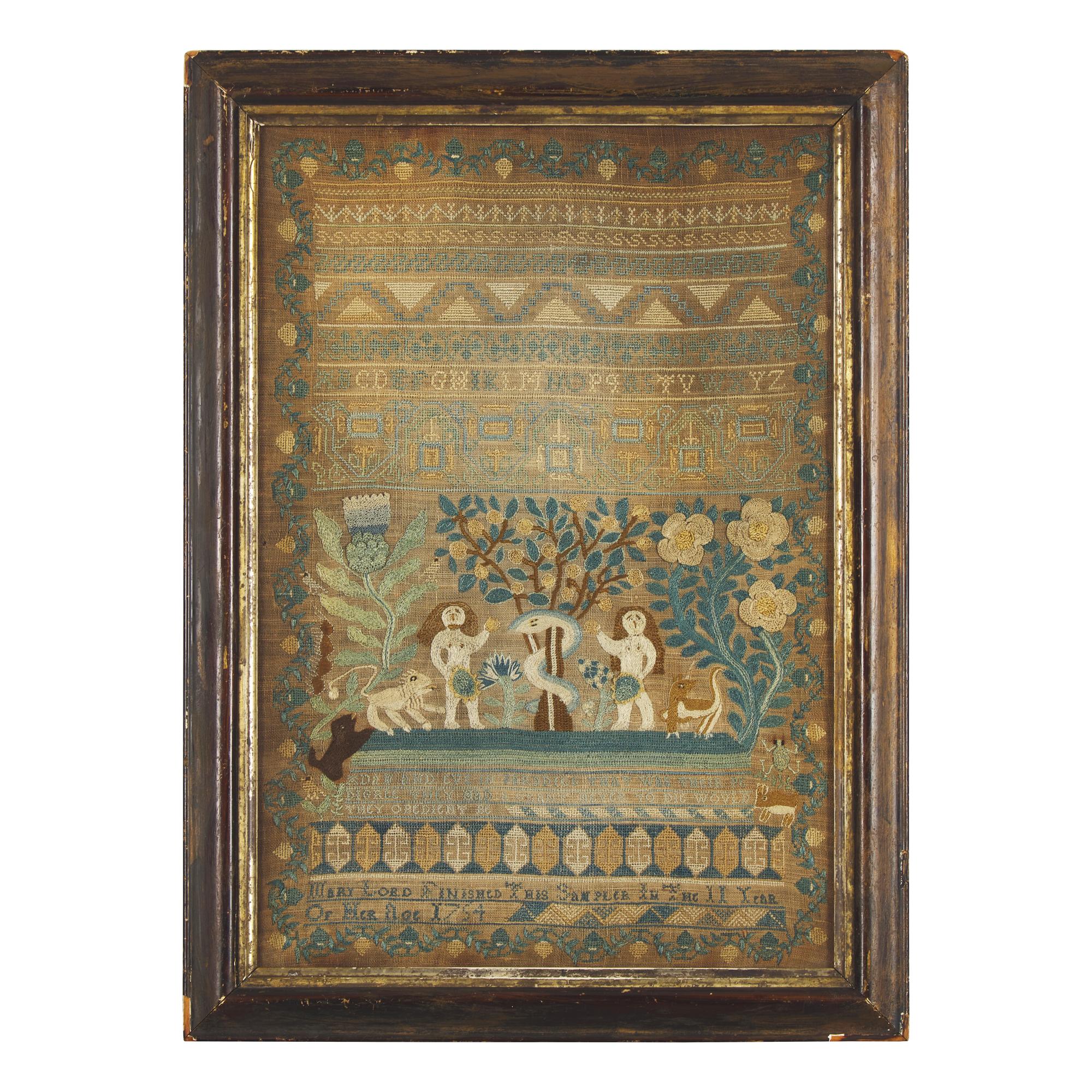 A Rare "Adam & Eve" Needlework Sampler