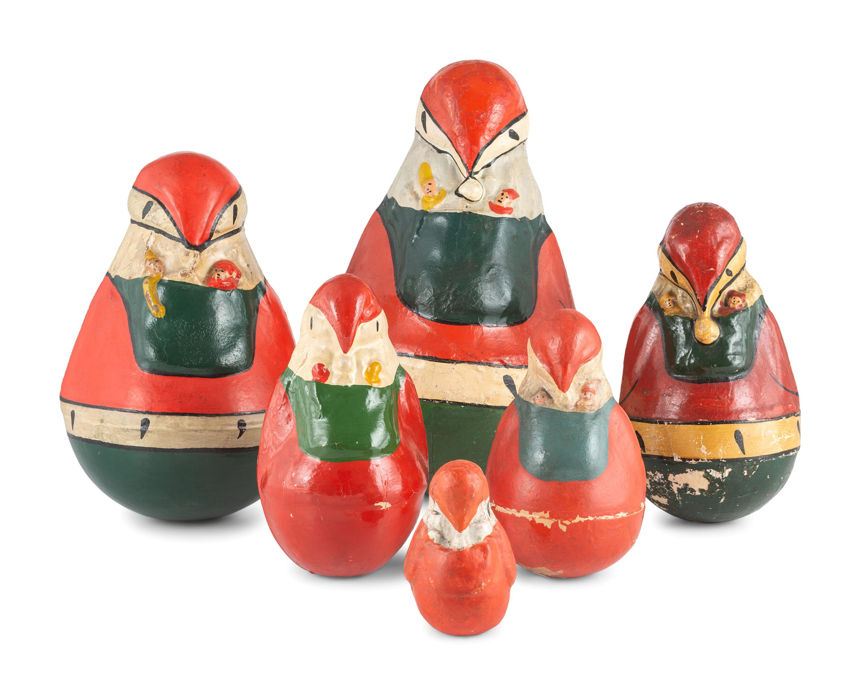Six "Rolly Polly" Santa Figures